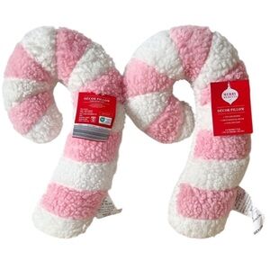 Pink Candy Cane Sherpa Pillows Set of 2